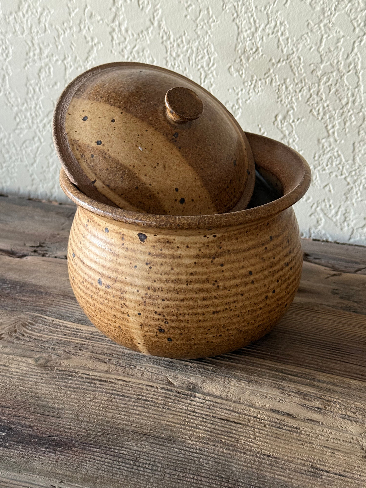 Rustic Speckled Stoneware Crock with Lid